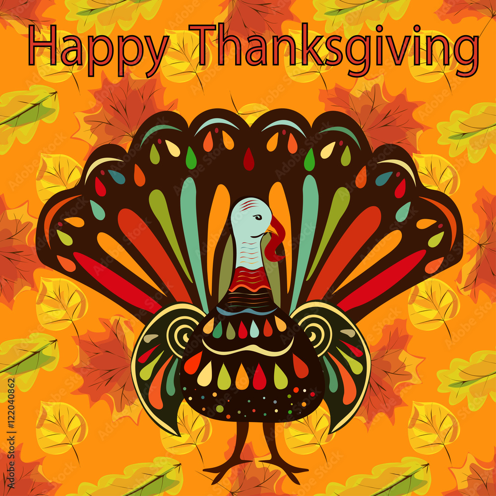 Happy Thanksgiving Beautiful colorful ethnic turkey bird autumn 