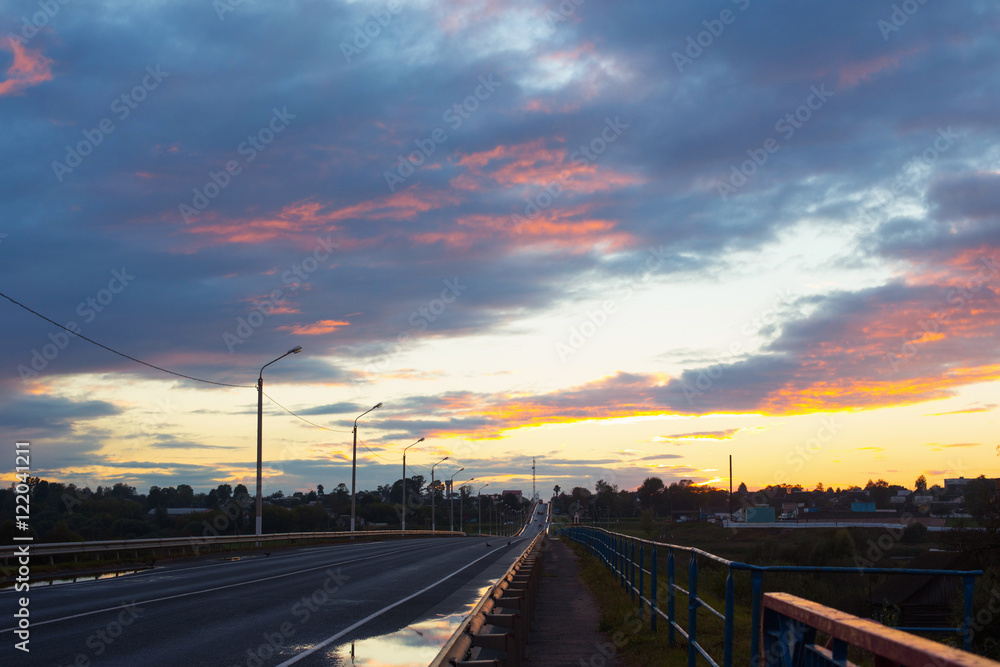 on the road in sunset