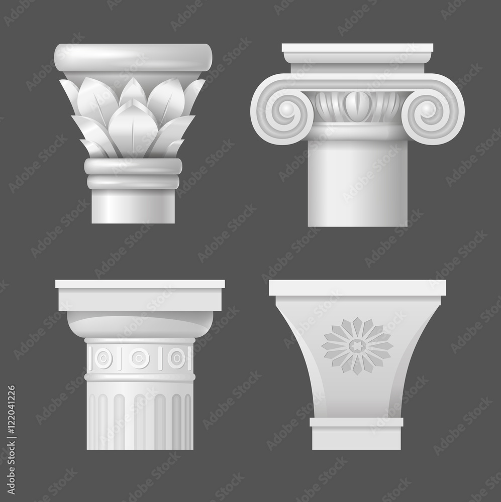 Set of ancient capitals for the columns of buildings in different styles in vector graphics Set of ancient capitals for the columns of buildings in different styles in vector graphics