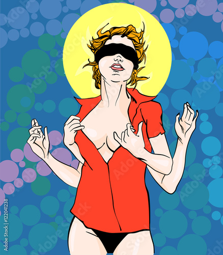 Sexy woman with four hands, and blindfold