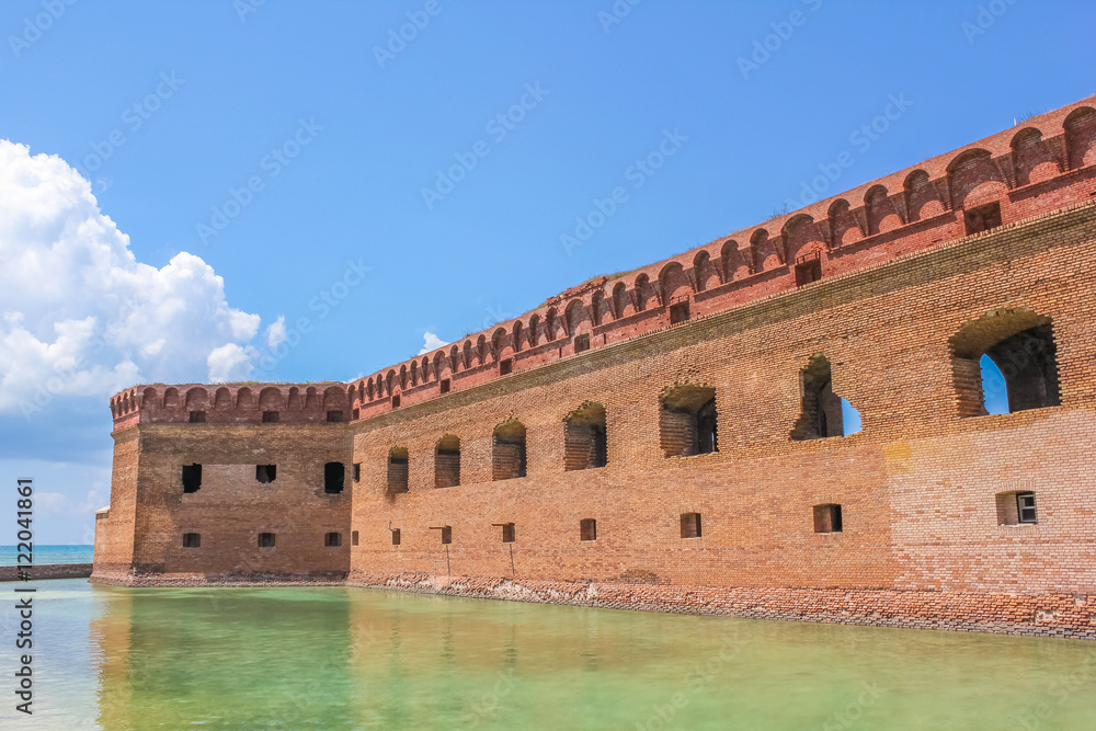 The walls of Historic Fort Jefferson in the Dry Tortugas National Park, Florida, United States. Dry Tortugas is one of the United States' most remote national parks.