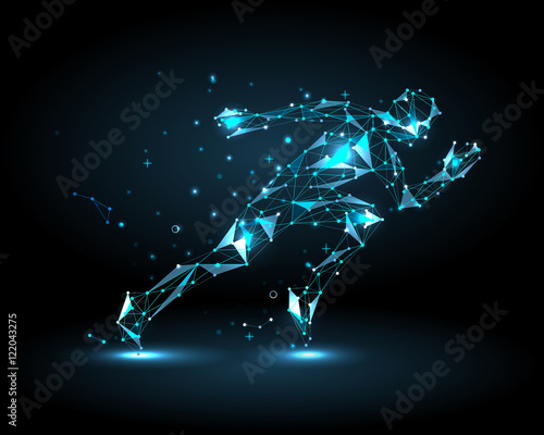 Abstract man running, dots and lines connected. Sport. Vector.