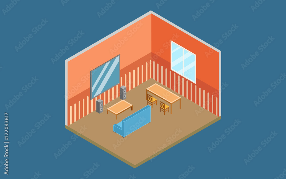 isometric home interior design flat vector