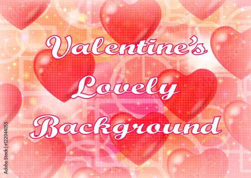 Valentine Holiday Background with Big Red Hearts, Sparks and Abstract Pattern with Geometrical Shapes on Pink and Orange. Eps10, Contains Transparencies. Vector