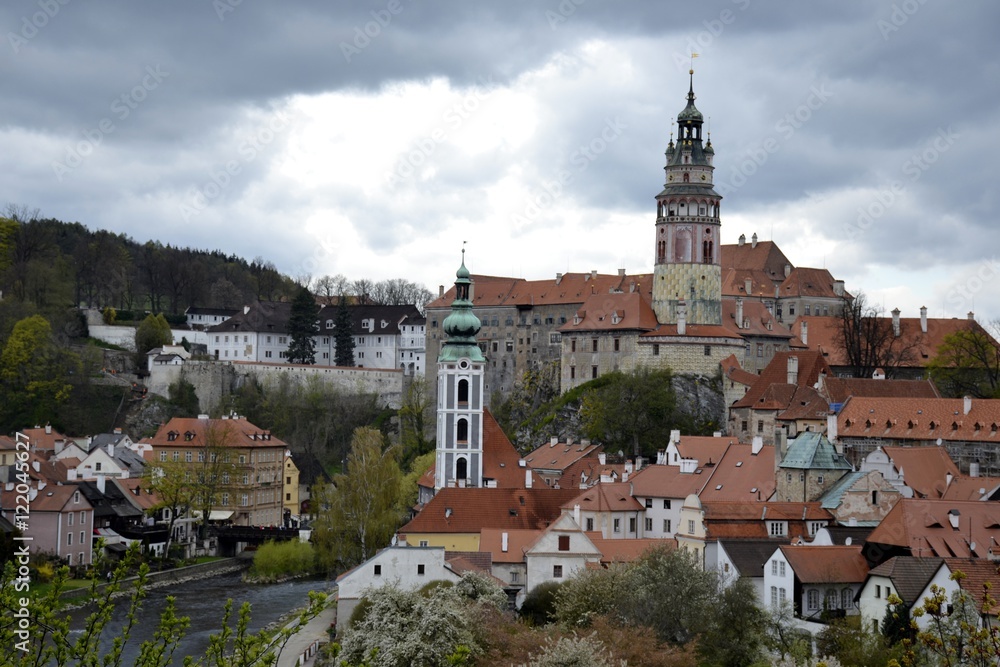 Architecture from Cesky Krumlov with grey sky