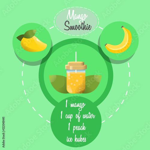 Smoothie with mango on green background