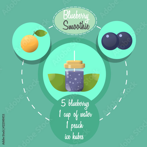Smoothie with blueberry on blue background