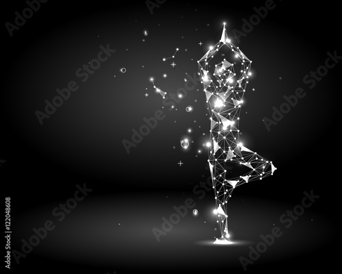 Abstract silhouette man practicing yoga. Vector illustration.