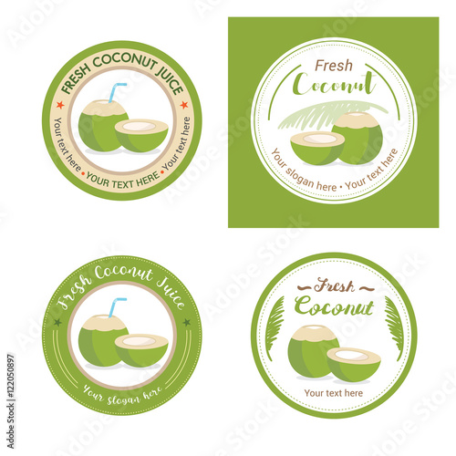 Set of fresh young coconut badge label and logo for sticker and sign