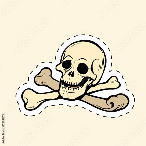 Skull and bones Jolly Roger label sticker