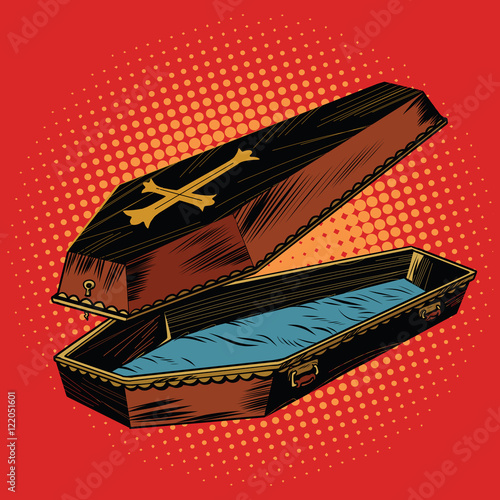 wooden coffin with Christian cross