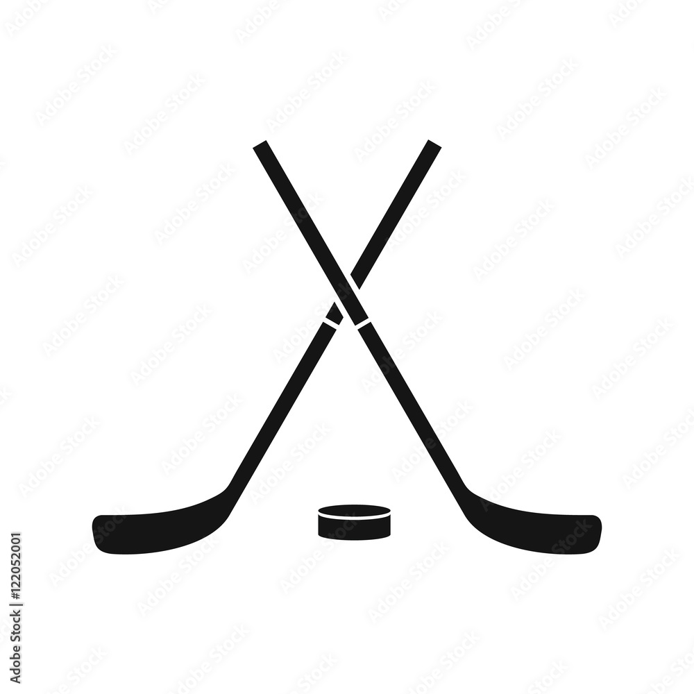 Crossed hockey sticks and puck icon in simple style on a white background vector illustration Crossed hockey sticks and puck icon in simple style on a white background vector illustration