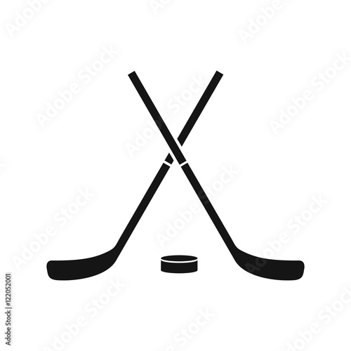 Crossed hockey sticks and puck icon in simple style on a white background vector illustration