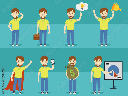 vector flat business man set