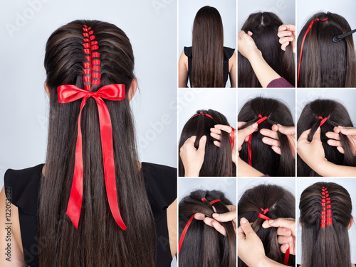 braid hairstyle with red tape tutorial