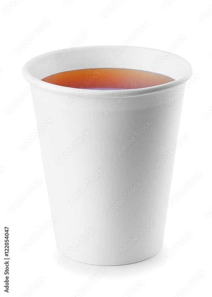 Take-out teacup with black tea isolated on a white Take-out teacup with black tea isolated on a white