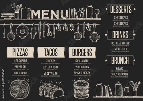 Menu restaurant, food template placemat.