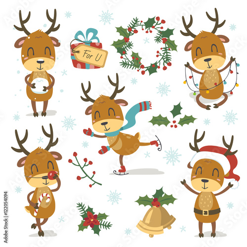 vector Christmass deer set