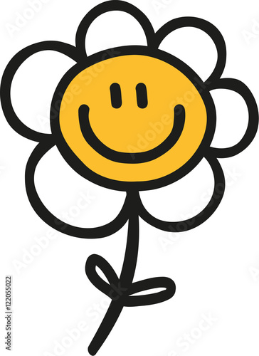 Fototapeta Naklejka Na Ścianę i Meble -  Daisy flower hand drawn with smiling face