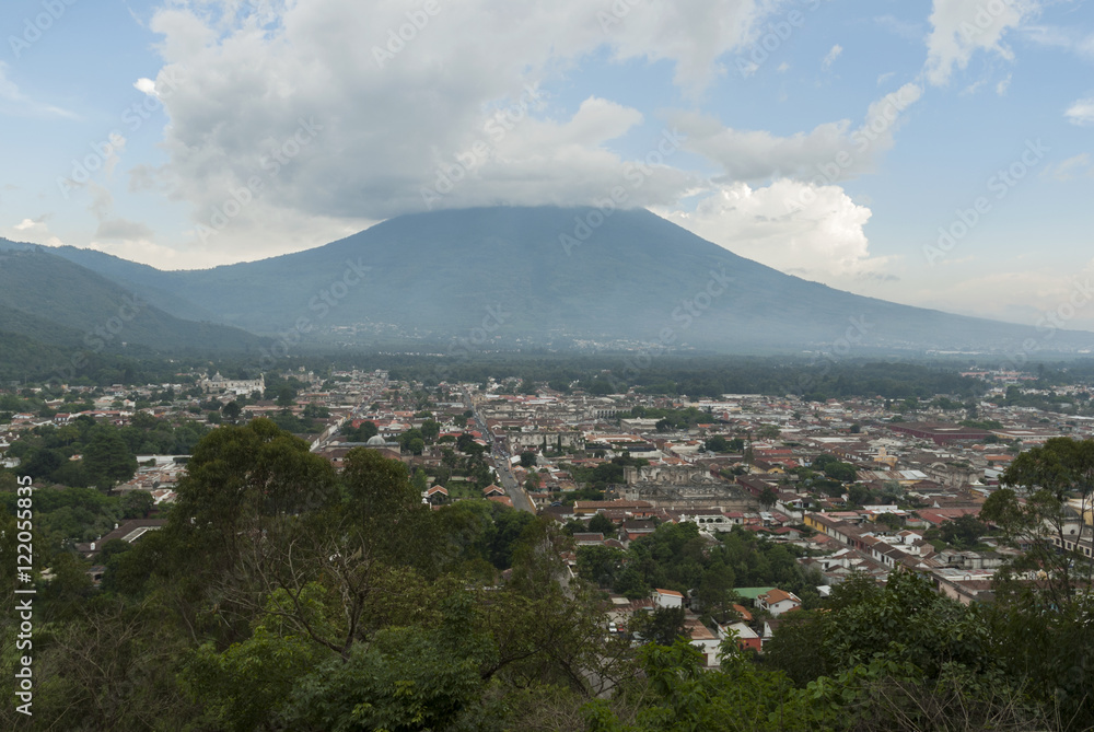 Cerro de la Cruz over Guatemala valley opposing volcano Agua