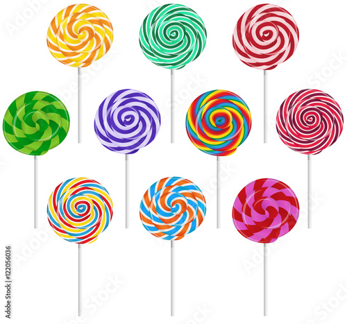 Fényképezés Vector set of colorful round lollipop on white background.