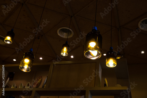 yellow light lamp with restaurant background