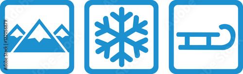 Sledding fun - mountains, snow and sled