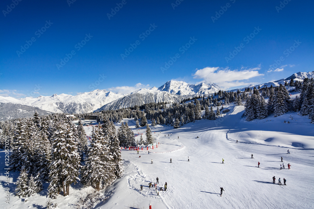 Sun on the ski slopes in Courchevel, Savoy French Alps