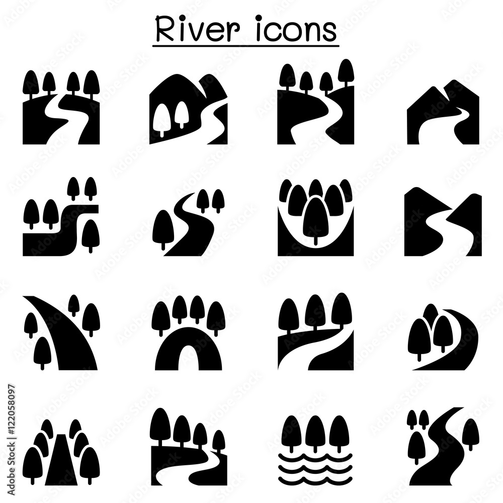 River, Lake , canal nature icons set