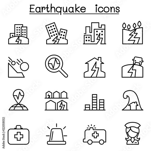 Earthquake icon set in thin line style