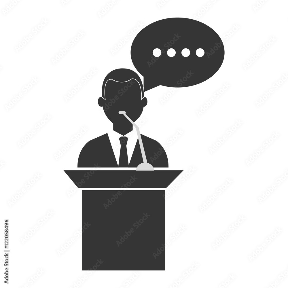 avatar man wearing suit and tie on podium talking silhouette. vector illustration avatar man wearing suit and tie on podium talking silhouette. vector illustration