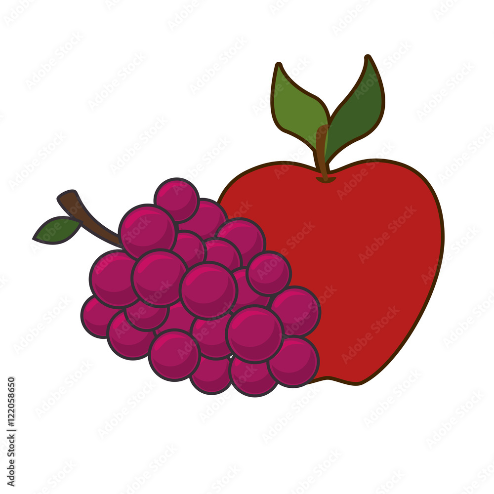 red apple and bunch of grapes. healthy fruit food. vector illustration