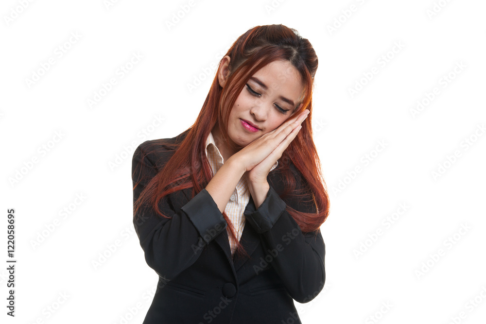 Beautiful young Asian woman with sleeping gesture. Beautiful young Asian woman with sleeping gesture.