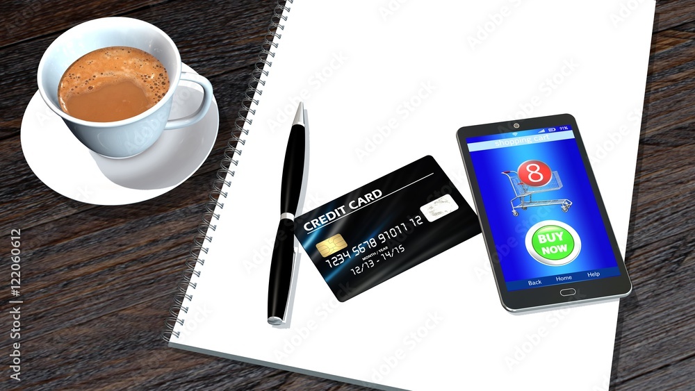 office table with Smart phone and credit Card mobile payment concept office table with Smart phone and credit Card mobile payment concept