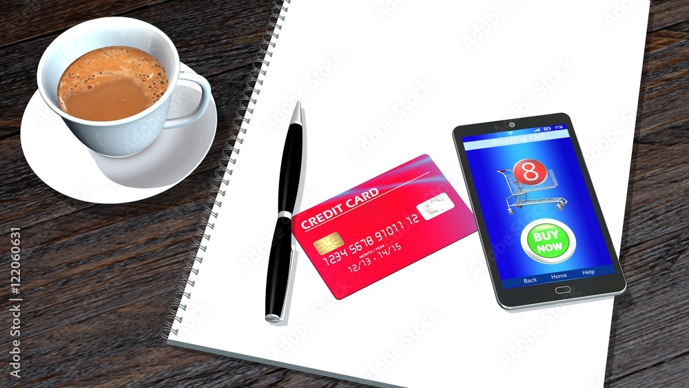 office table with Smart phone and credit Card mobile payment concept office table with Smart phone and credit Card mobile payment concept
