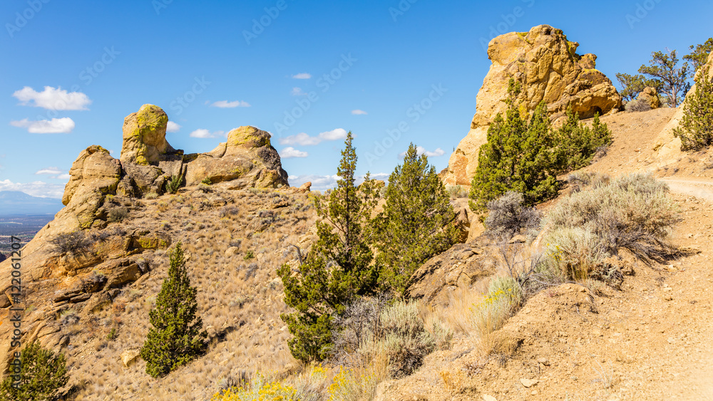 Fototapeta premium Beautiful landscape of yellow sharp cliffs. Smith Rock state park, Oregon