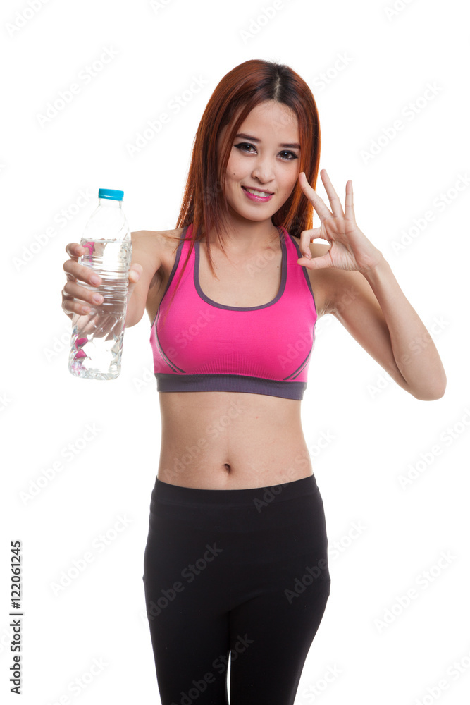 Beautiful Asian healthy girl with bottle of drinking water. Beautiful Asian healthy girl with bottle of drinking water.