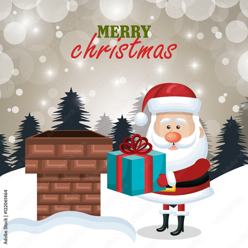 postcard xmas santa claus gift chimney. .landscape vector illustration postcard xmas santa claus gift chimney. .landscape vector illustration