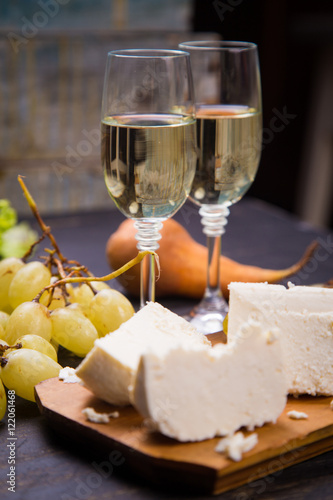 cheese with grape and wine