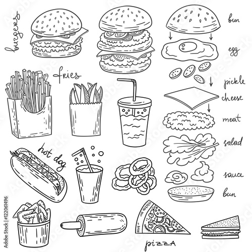 American burger food illustration collection