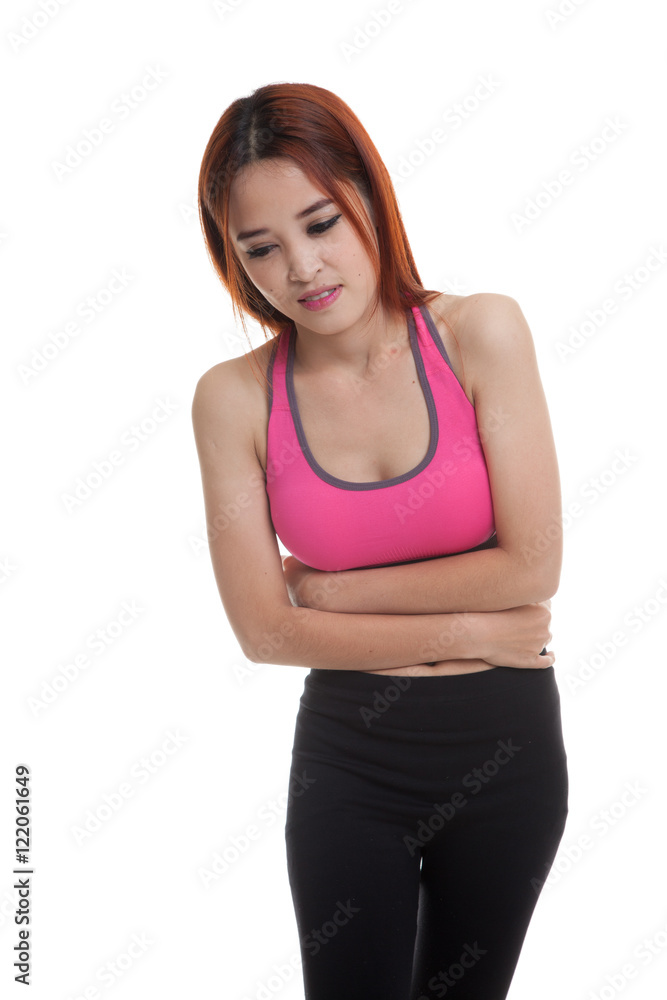 Asian healthy girl got stomachache. Asian healthy girl got stomachache.