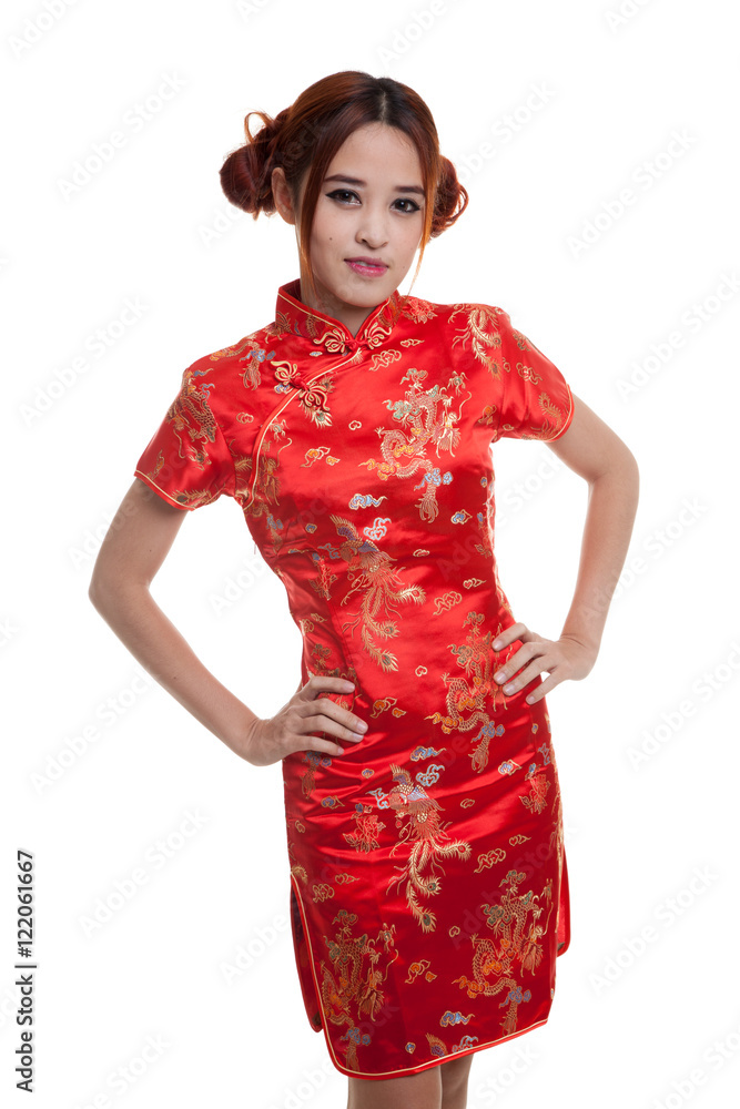 Asian girl in chinese cheongsam dress. Asian girl in chinese cheongsam dress.