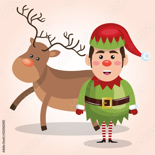elf reindeer christmas card design isolated vector illustration