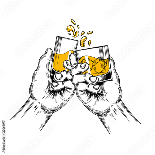 Vector illustration of two hands raised stemware
