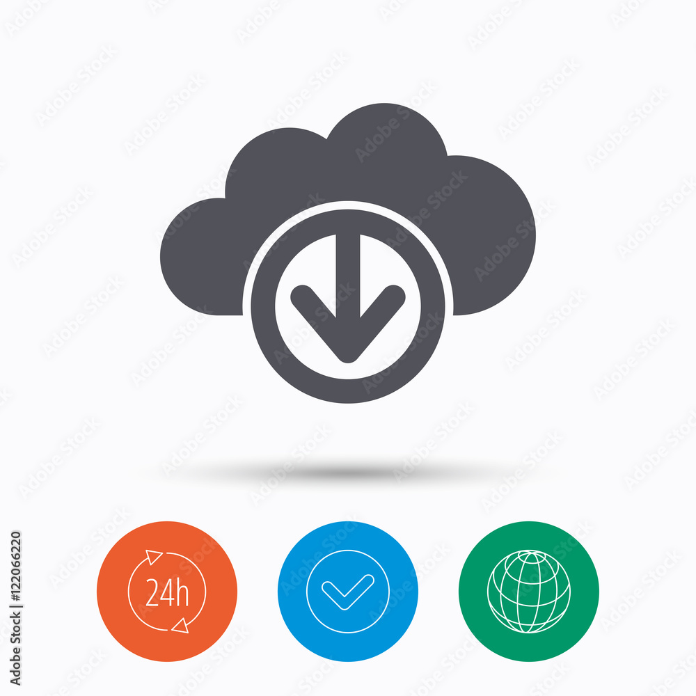 Download from cloud icon. Data storage sign. Download from cloud icon. Data storage sign.