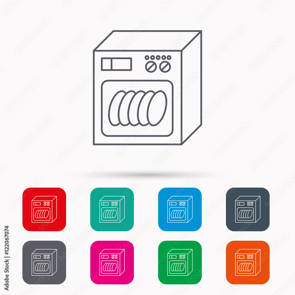 Dishwasher icon. Kitchen appliance sign.