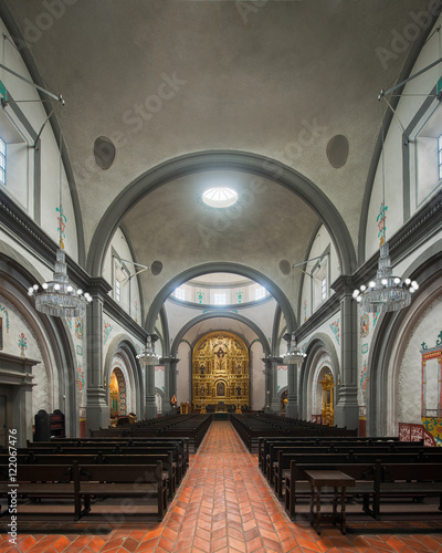 Interior and nave of the Mission Basilica San Juan Capistrano in California