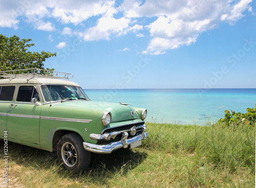 green classic car in Cuba 