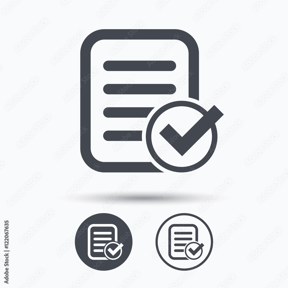 File selected icon. Document page with check. File selected icon. Document page with check.