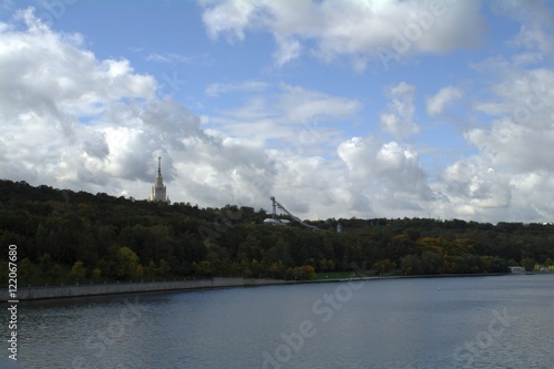 View of the Moscow River from Vorobyovy Gory metro bridge photo